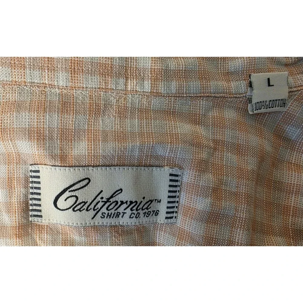 California Shirt Co 1978 Flannel Plaid Button Front Shirt Mens Large Beige Check